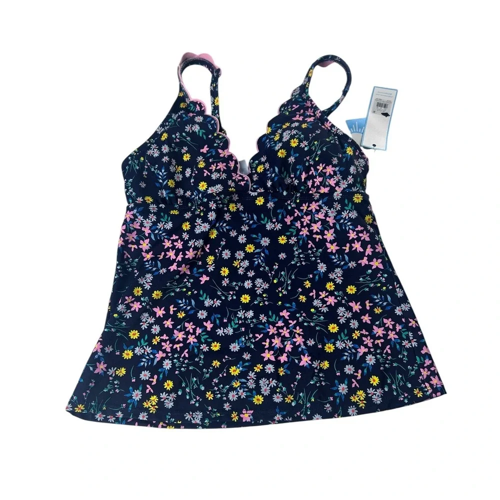 NWT Draper James RSVP Navy Floral Scalloped Tankini Swim Top UPF 50+ Size XS New